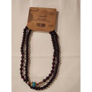 Brand New Henna Shoppe Mala Bead Wooden Bead With Turquoise Necklace